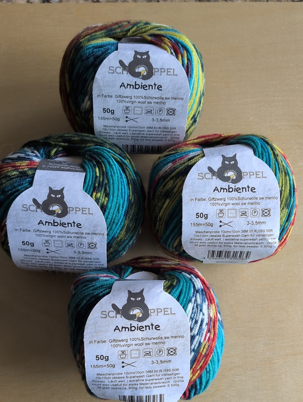 4 Skeins "Ambiente" Schoppel Sport Weight Yarn Dana's Destash!,
